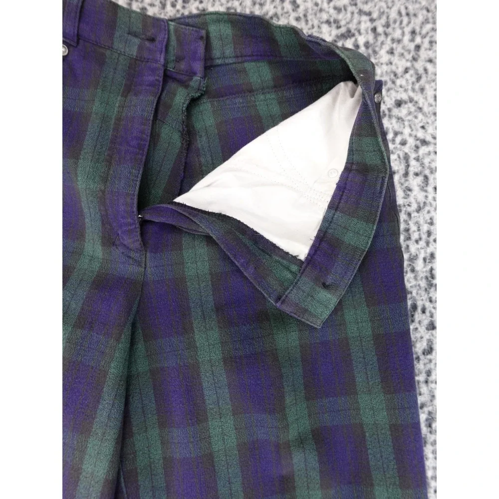 Zerres High Waisted Black Watch Plaid Slim Leg‎ Trousers Green Navy Blue Size 26